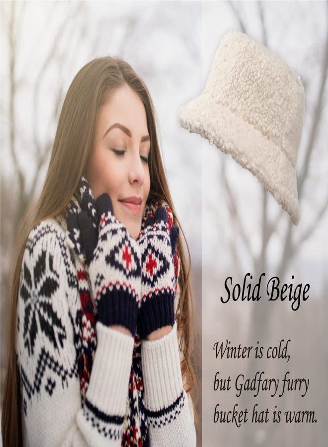 Gadfary Bucket Hat Women Furry Fuzzy Bucket Hats for Ladies, Winter Warm Fluffy Plush Faux Fur Hat for Women (Solid Beige) - Image 5